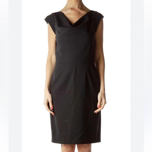Banana Republic Black Cowl Neck Stretch Midi Dress Size 4 NWT - Picture 1 of 10